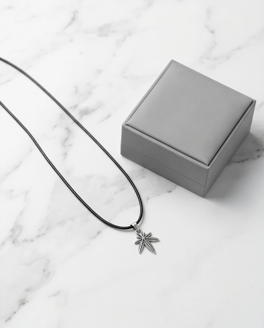 Silver Palm Leaf Pendant Necklace