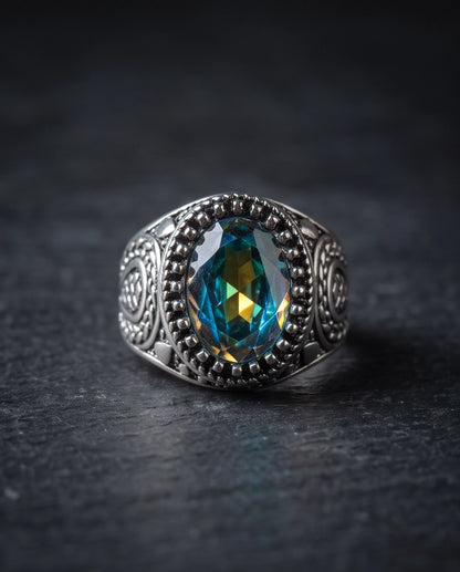 Prism Mystic Topaz Beaded Silver Ring