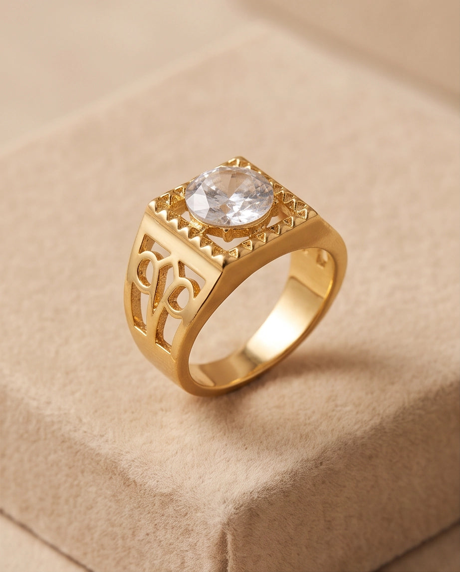 Brilliant Round Cut Sawtooth Filigree Scroll Gold Ring