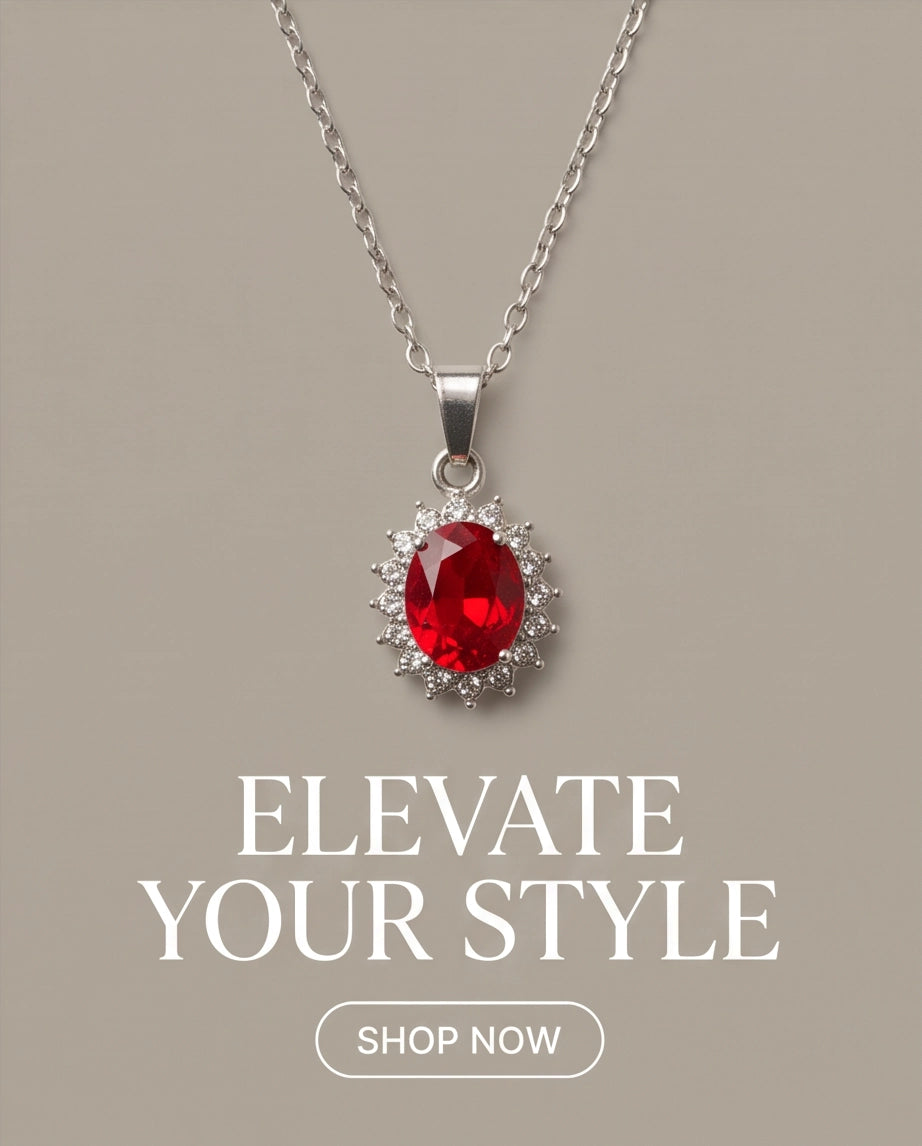 Silver Garnet Red Oval Halo Medallion Pendant Necklace