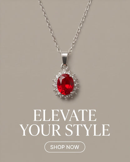 Silver Garnet Red Oval Halo Medallion Pendant Necklace