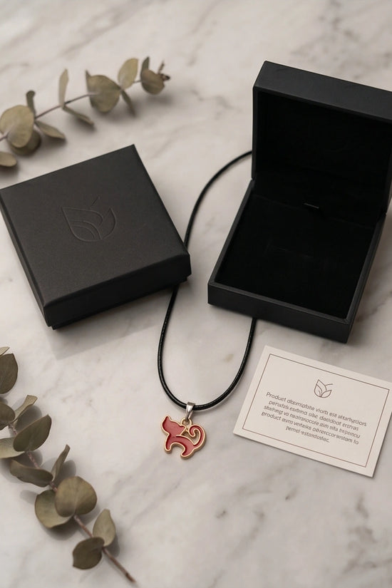 Gold and Red Cat Pendant Necklace