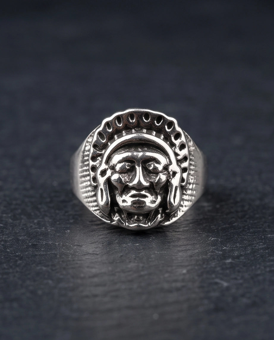 Native Chief Headdress Sculpted Signet Ring