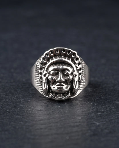 Native Chief Headdress Sculpted Signet Ring