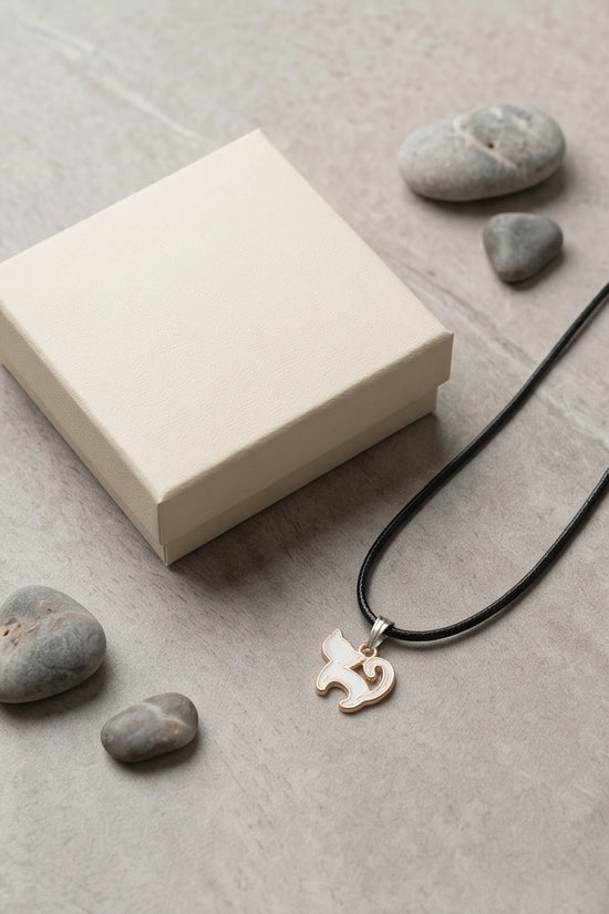 Gold and White Cat Pendant Necklace