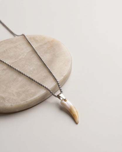 Silver Agate Tooth Pendant Chain Necklace