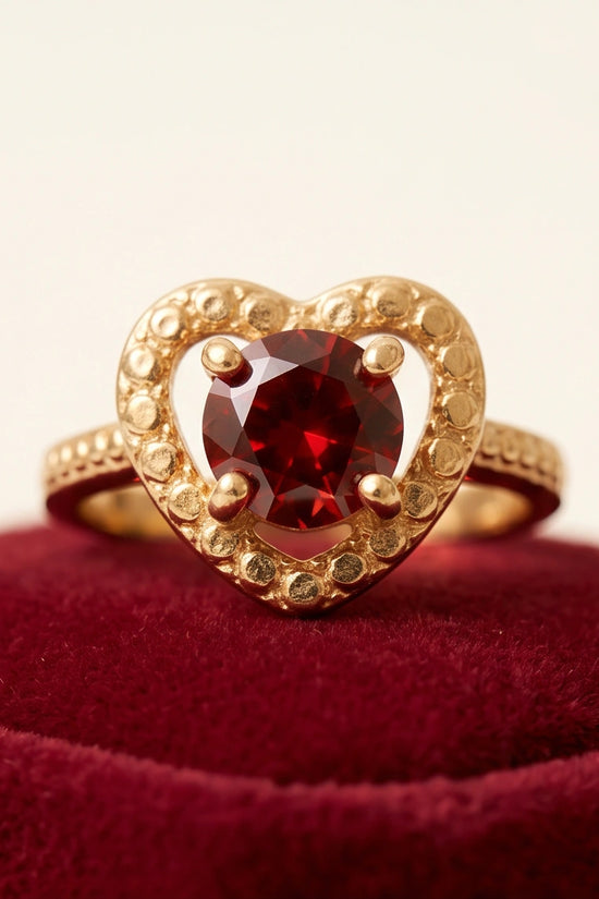 Vintage Gold Ruby Granulated Heart Ring