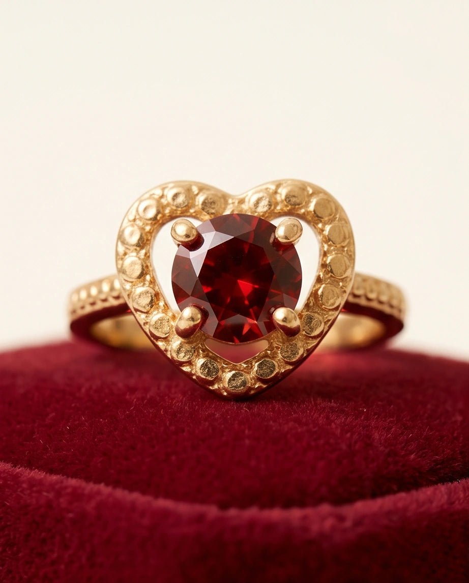 Vintage Gold Ruby Granulated Heart Ring