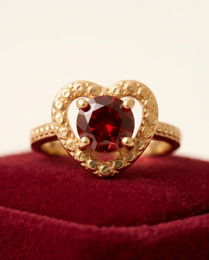 Vintage Gold Ruby Granulated Heart Ring