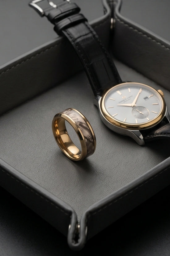 Gold Camouflage Textured Band Ring