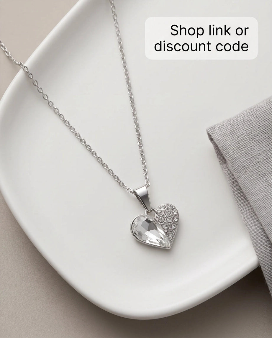 Silver Clear Crystal Heart Pavé Pendant Necklace