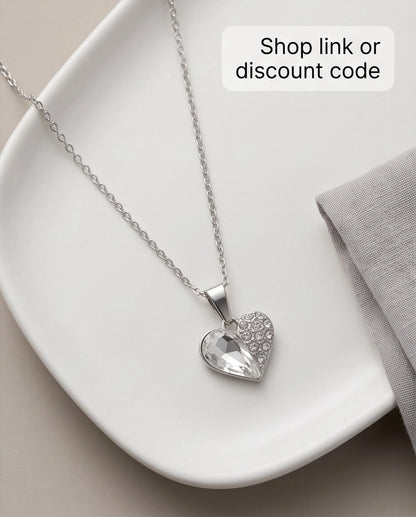 Silver Clear Crystal Heart Pavé Pendant Necklace