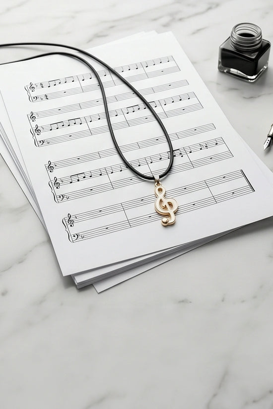 Gold and White Treble Clef Necklace