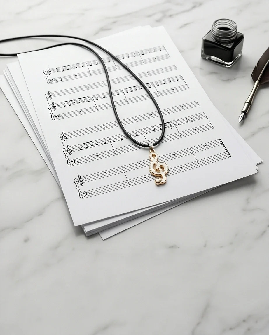 Gold and White Treble Clef Necklace