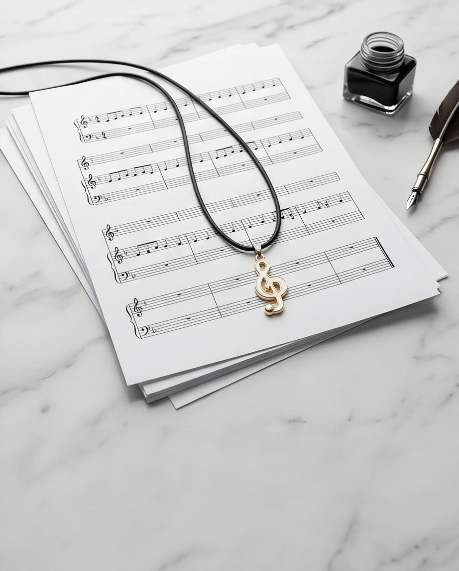 Gold and White Treble Clef Necklace