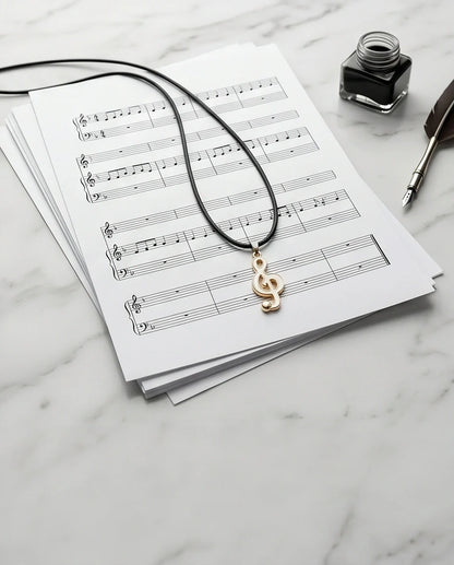 Gold and White Treble Clef Necklace