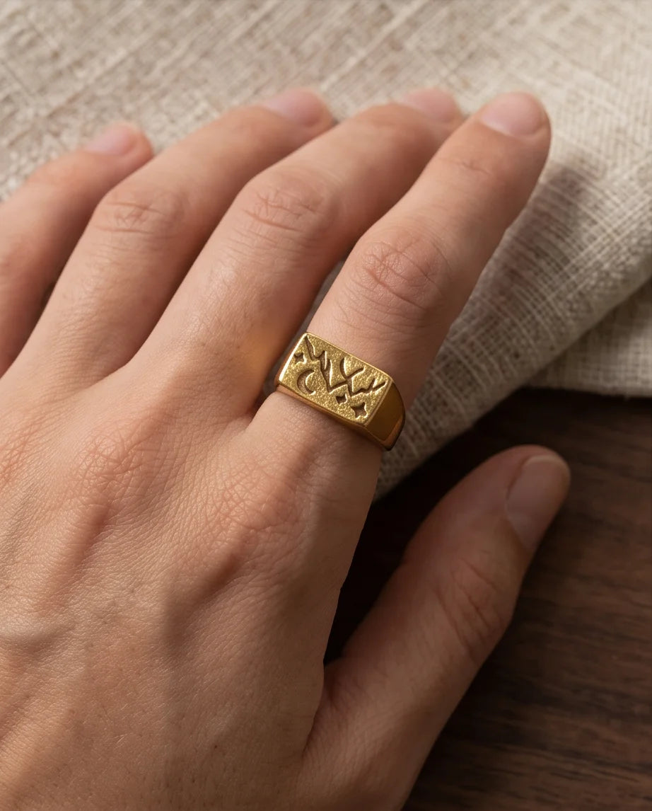 Celestial Forest Crescent Gold Signet Ring