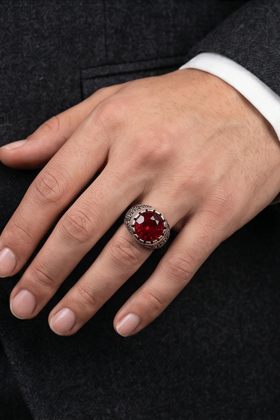 Crimson Monarch Silver Signet Ring