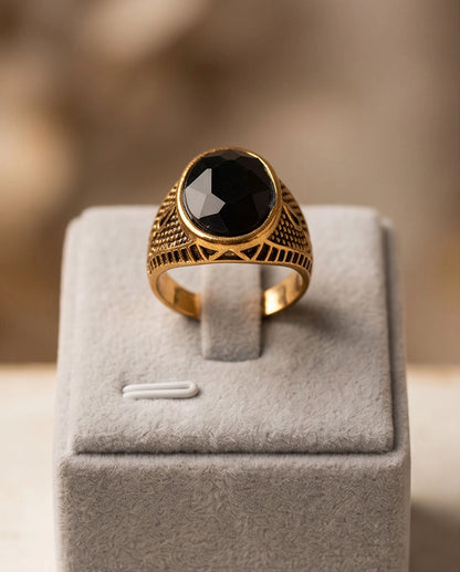 Antique Gold Oval Onyx Engraved Signet Ring