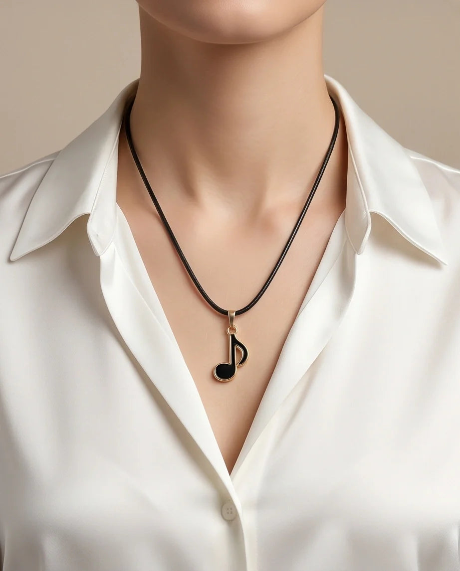 Gold and Black Eighth Note Necklace