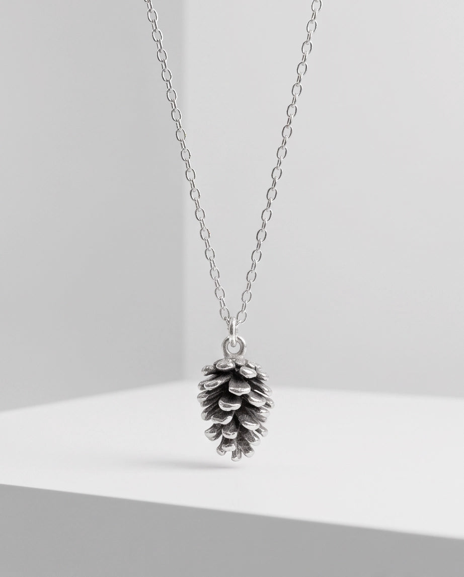 Antique Silver Pinecone Pendant Chain Necklace