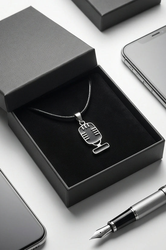 Silver Retro Black Microphone Necklace