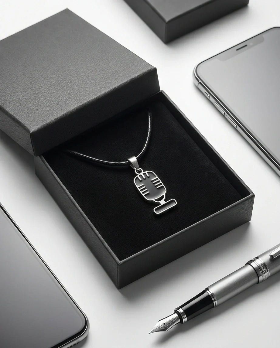 Silver Retro Black Microphone Necklace