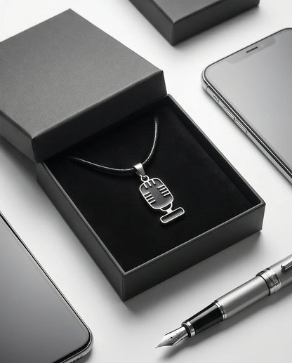 Silver Retro Black Microphone Necklace