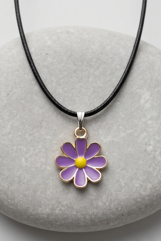 Vibrant Purple Daisy Enamel Pendant Necklace