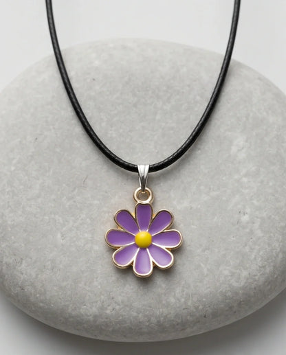 Vibrant Purple Daisy Enamel Pendant Necklace