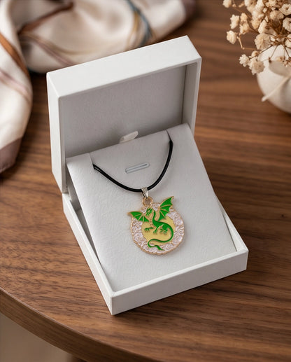 Green Dragon Medallion Cord Necklace