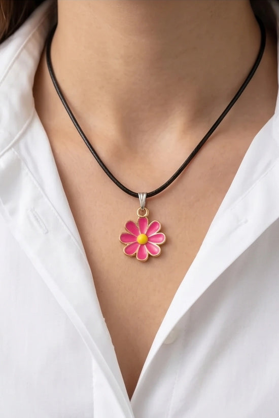 Gold and Hot Pink Daisy Necklace