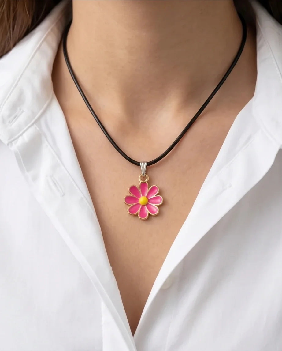 Gold and Hot Pink Daisy Necklace