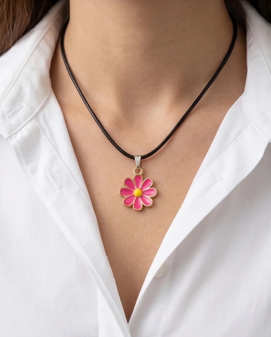 Gold and Hot Pink Daisy Necklace