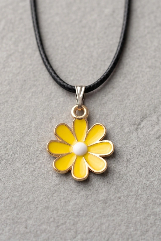 Vibrant Yellow Daisy Enamel Pendant Necklace