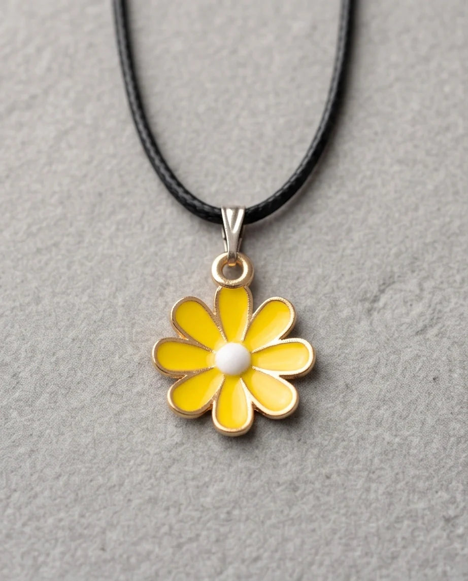 Vibrant Yellow Daisy Enamel Pendant Necklace