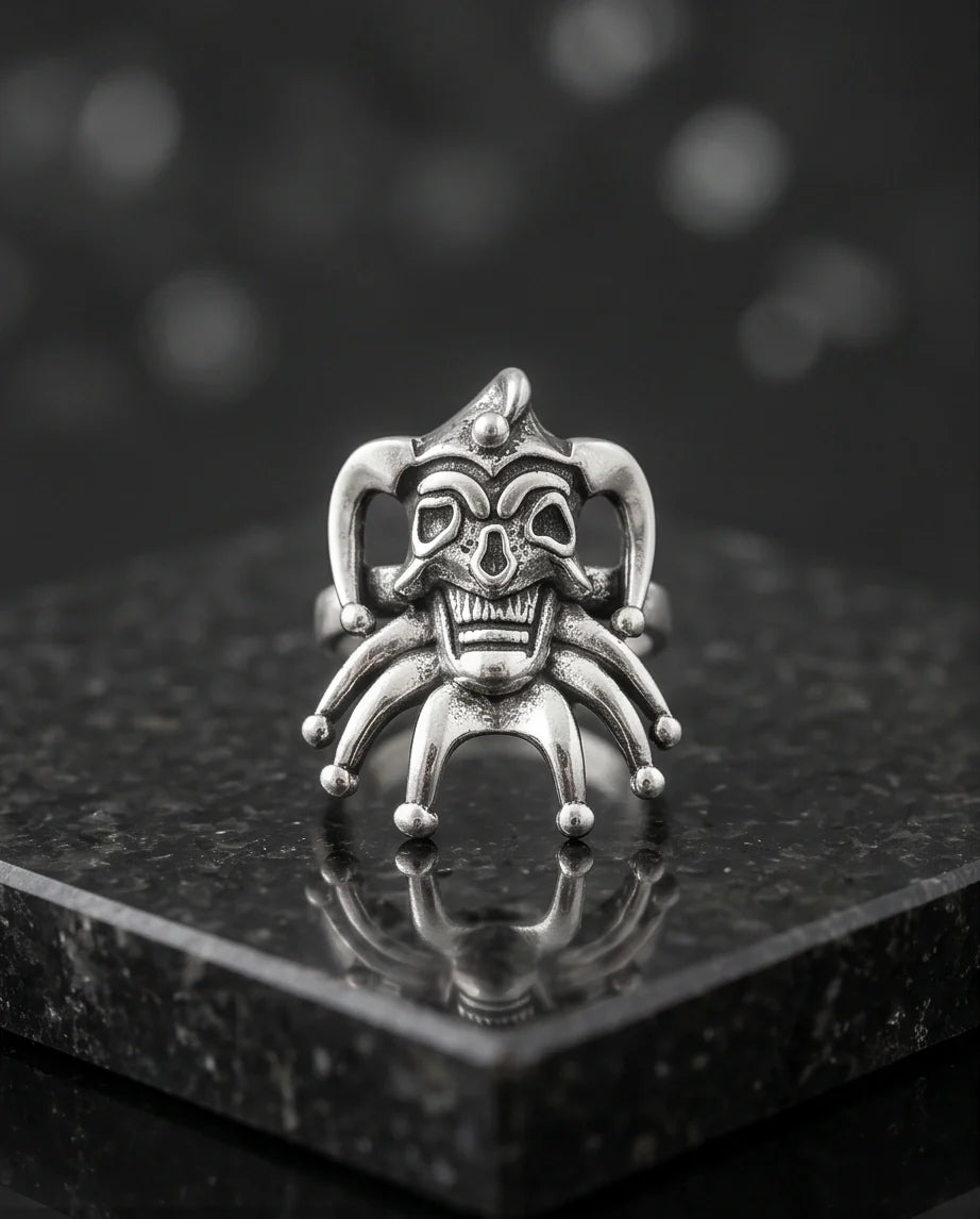 Gothic Sterling Silver Evil Jester Skull Ring
