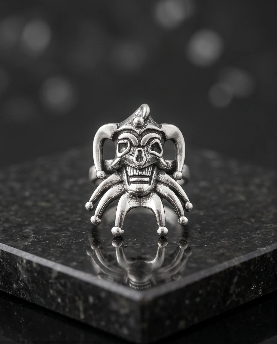 Gothic Sterling Silver Evil Jester Skull Ring