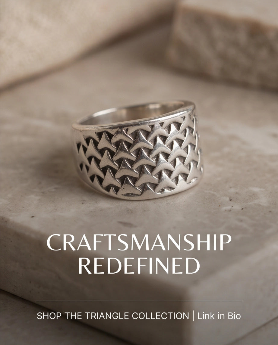Interlocking Triangular Mosaic Silver Band
