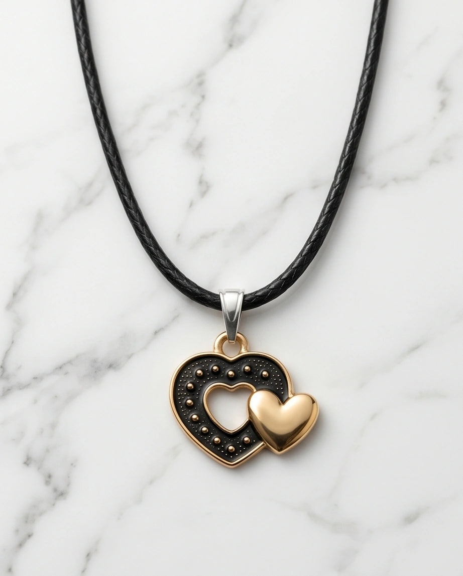 Gold and Black Layered Heart Necklace