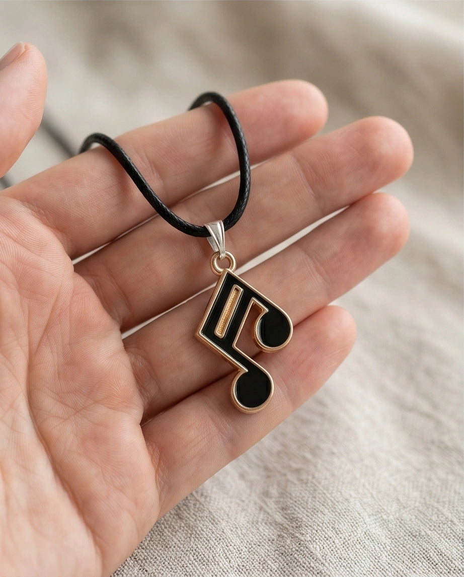 Rose Gold and Black Sixteenth Note Necklace