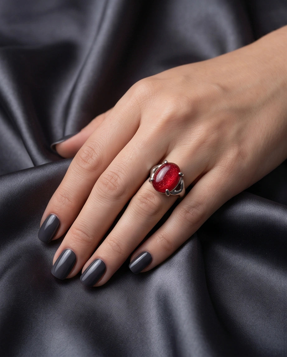 Majestic Lion Red Goldstone Ring