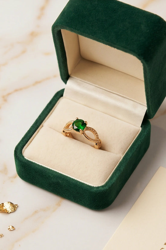 14K Gold Emerald Round Infinity Twist Ring