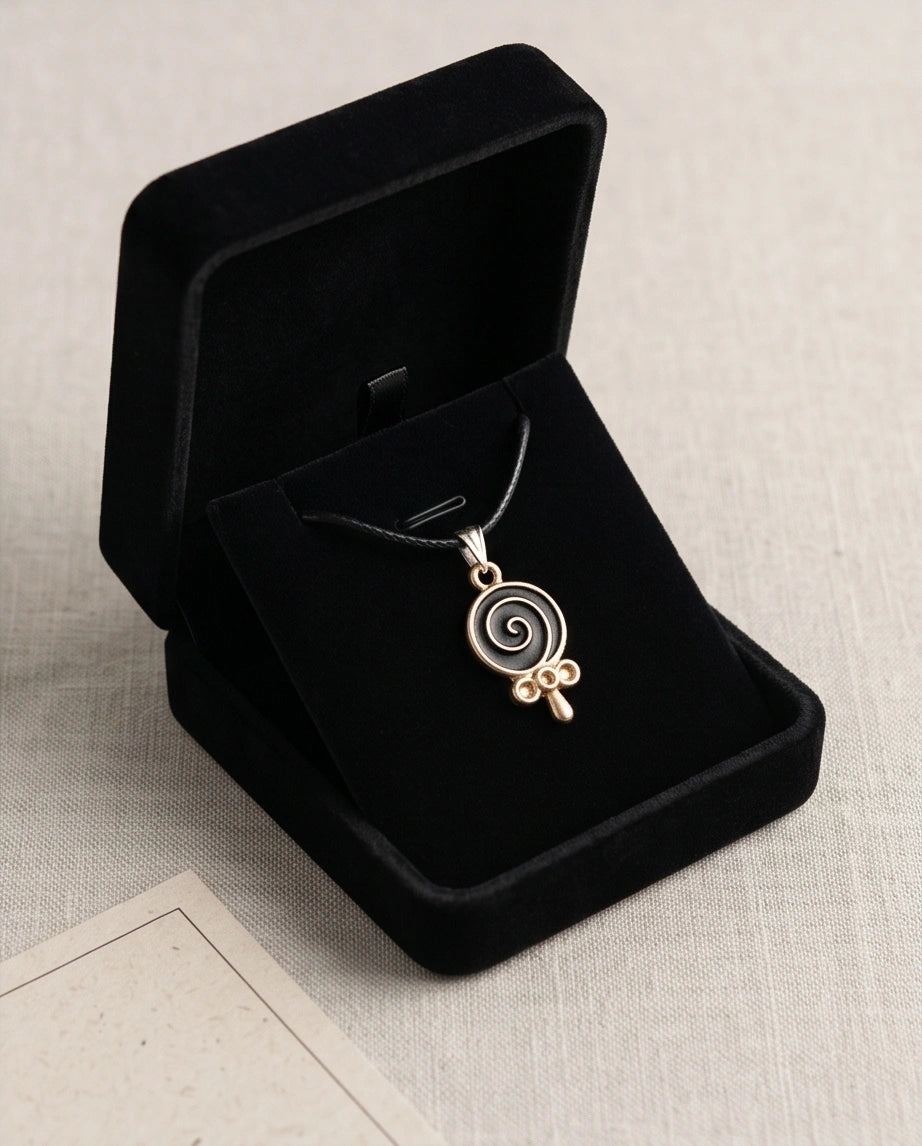 Gold and Black Spiral Lollipop Necklace