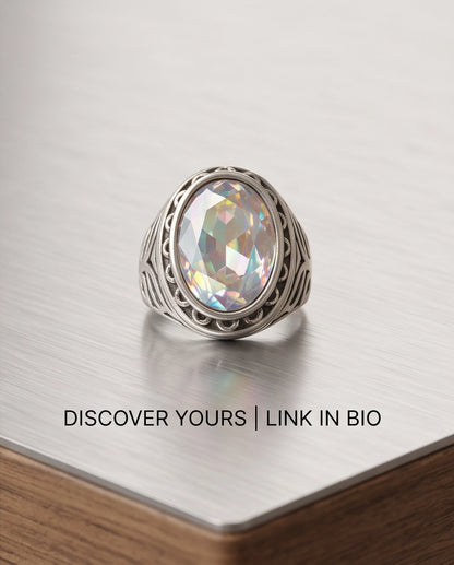 Mystic Rainbow Iridescent Oval-Cut Gemstone Ornate Bezel Silver Ring