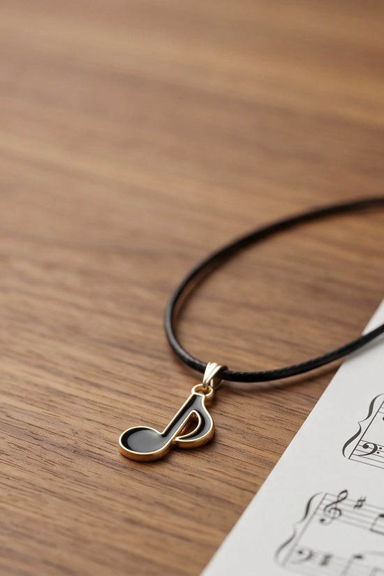 Gold and Black Eighth Note Necklace