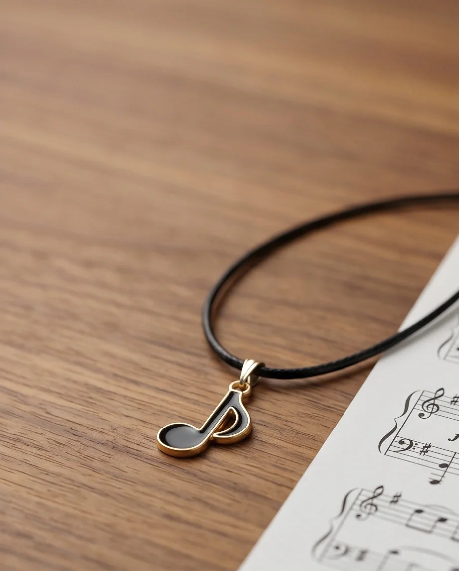 Gold and Black Eighth Note Necklace