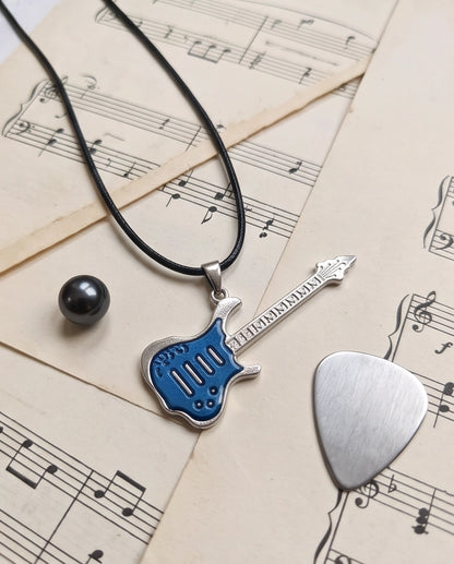 Blue and Silver Electric Guitar Cord Necklace