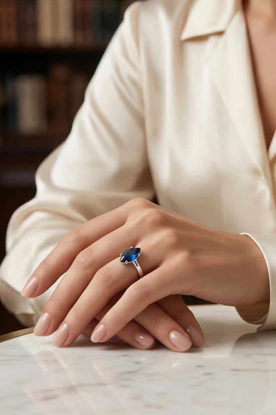 Sterling Silver Marquise-Cut Sapphire Blue Solitaire Ring