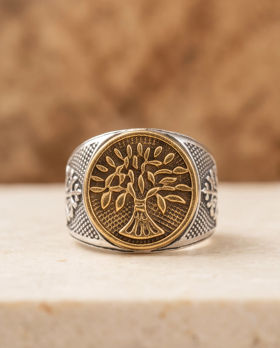 Yggdrasil Tree of Life Two-Tone Signet Ring